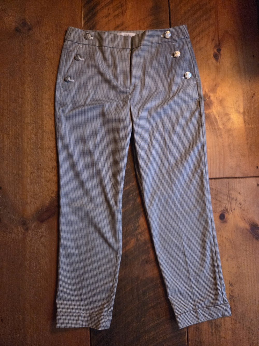 LOFT Black & White Micro-Check Cropped Pants